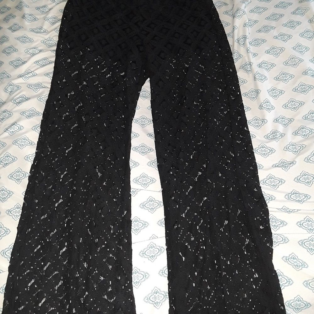 Black half lace pants